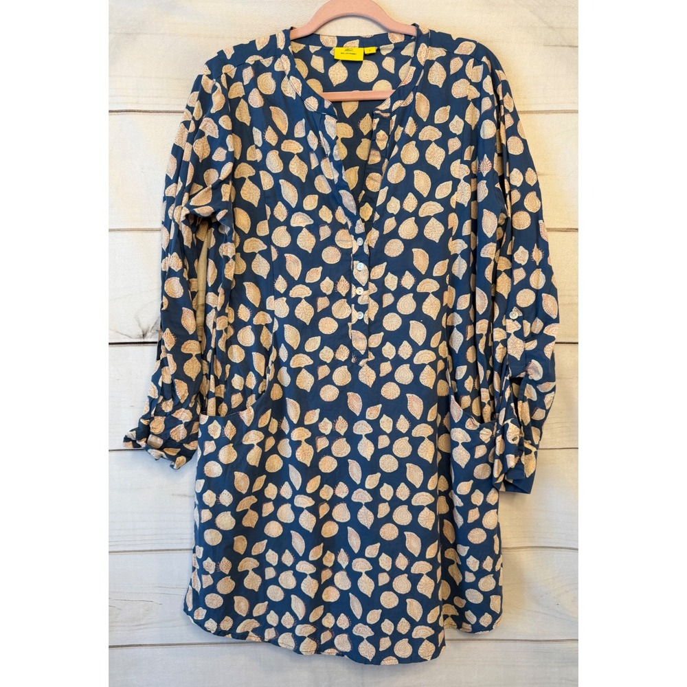 Roller Rabbit Navy Blue Dress with Cream Leaf Print